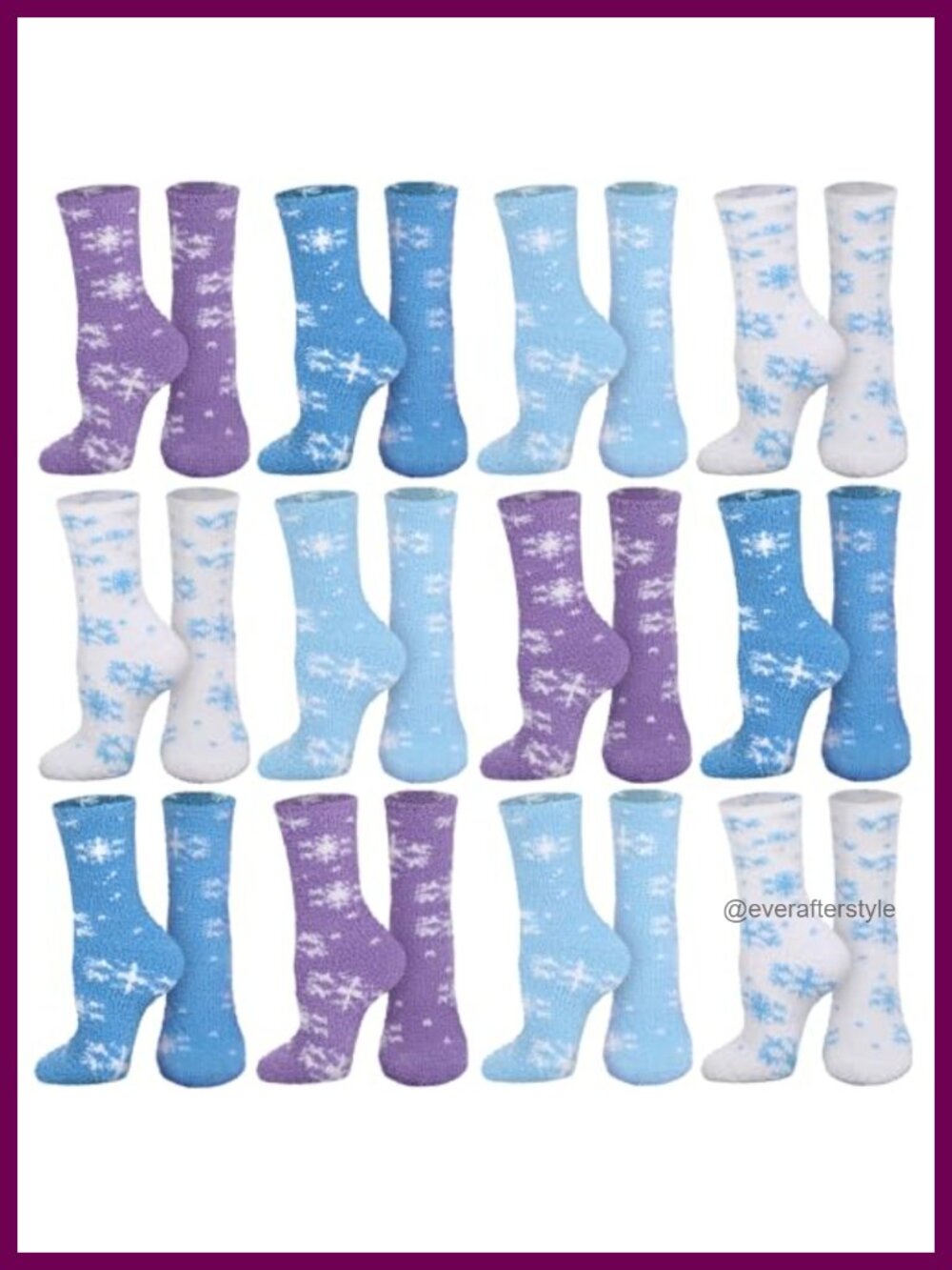 Winter Fuzzy Slipper Socks Plush Warm Cozy 12 Pairs Snowflake Gift